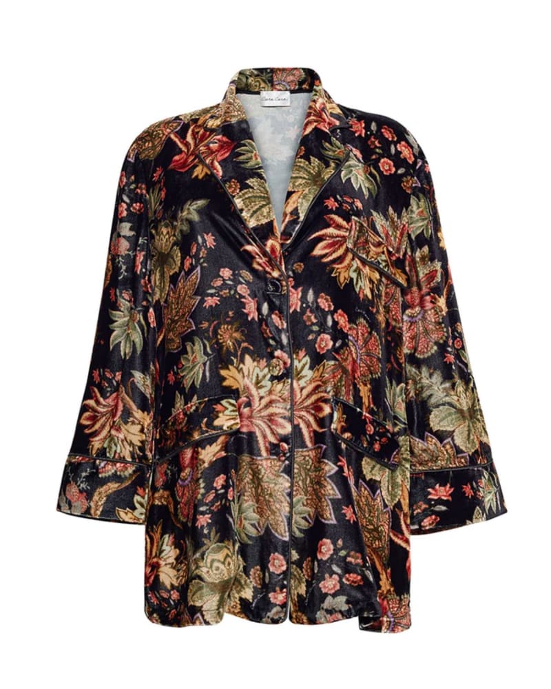 Front of a size L Venezia Jacket in Jacobean Black in Jacobean Black by Cara Cara. | dia_product_style_image_id:363071